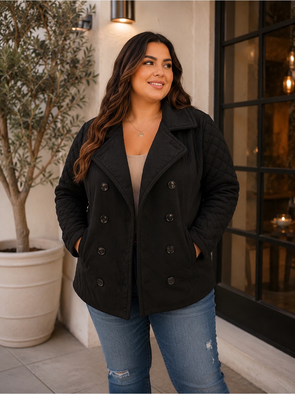 Jockey Black Quilted Double-Breasted Peacoat
